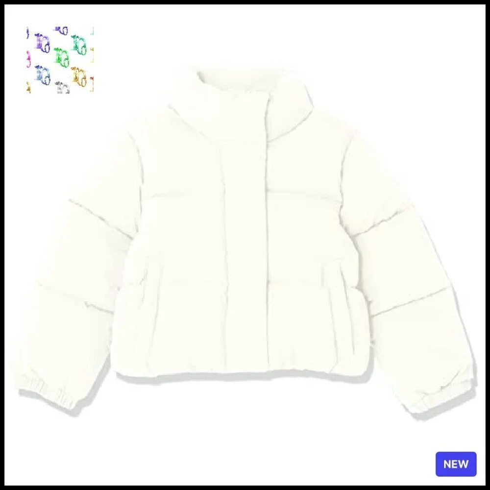 Girl's Cropped Puffer Jacket Quilted Matte Full Zip Winter Coat Chic
